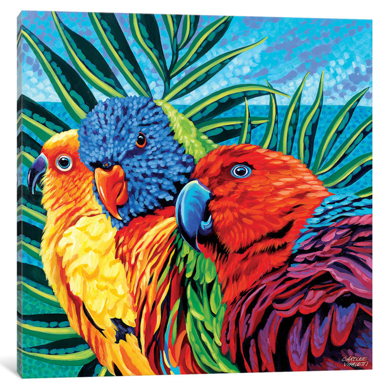 «Birds in Paradise I», reproduction d'impression sur toile tendue, H 16 po x l 16 po x P 1 po, Papier d'art encadré noir