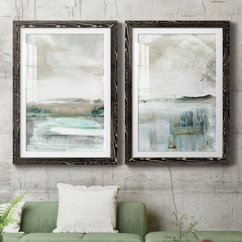 Beatrise Summer Teal I - ensemble de 2 peintures, H 37,5 po x l 55 po, Impression encadrée, Noir