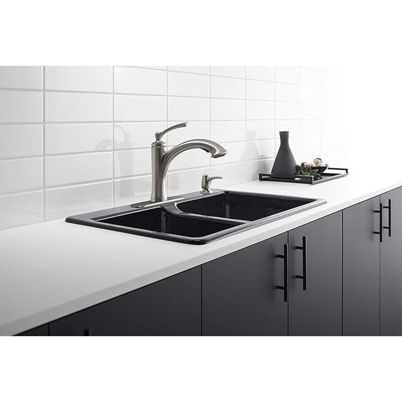 Robinet d'évier de cuisine Kohiston K-R16399-SD-VS Elliston, acier inoxydable vibrant