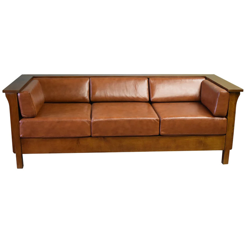 Dusan 84" Genuine Leather Tuxedo Arm Sofa, Reddish Brown Genuine Leather