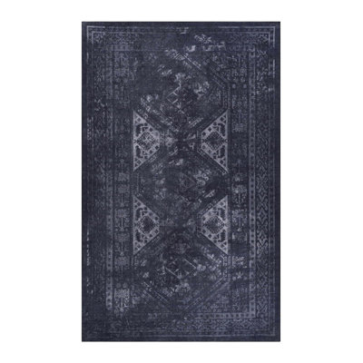 MAVAL Black Washable Rug 2' X 3' Doormat Rug (Black+Gray, 2' X 3')