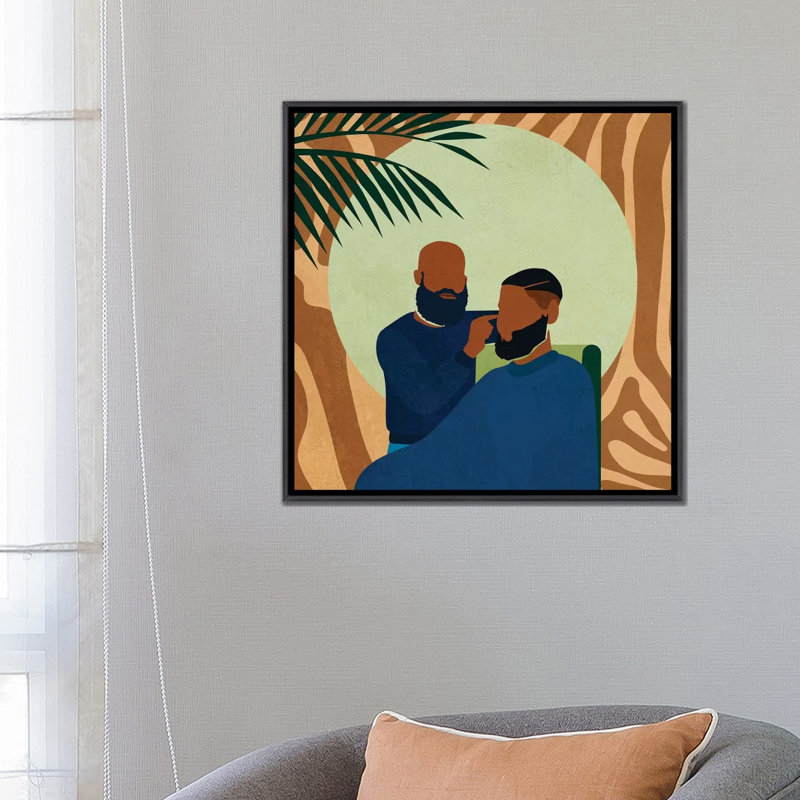 Barbershop No. 1 - impression d'art graphique, H 26 po x l 26 po x P 1,5 po, Toile avec cadre noir patiné, Aucun mat