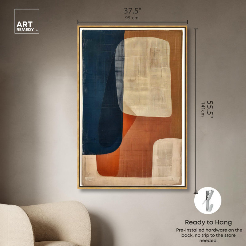 Blue And Cream II Canvas Midcentury Abstract Wall Art by Art Remedy, Gold Framed, 55" H x 37" W