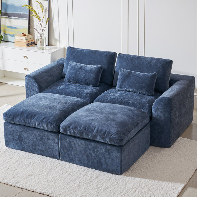 120" Comfy Cloud Couch U Shaped Sectional Sofa, Modular Sectional Sofa, 5-Seater Comfy Cloud Couch with Movable Ottomans, Chenille Sofa Sleeper Deep Seat Couches for Living Room With Two Ottomans