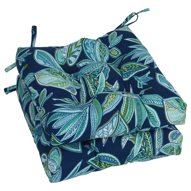 Ensemble de 2 coussins de chaise carrés de 16 pouces (ensemble de 2), Bleu / floral marine Crestwood