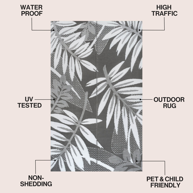 Tapis d'extérieur pliable et réversible en plastique Wilde, Gray/White, Rectangle 9' x 12'