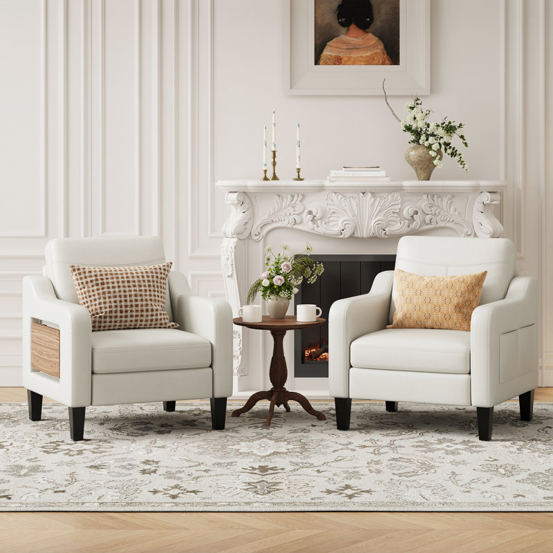 Fauteuil large en similicuir rembourré, Beige