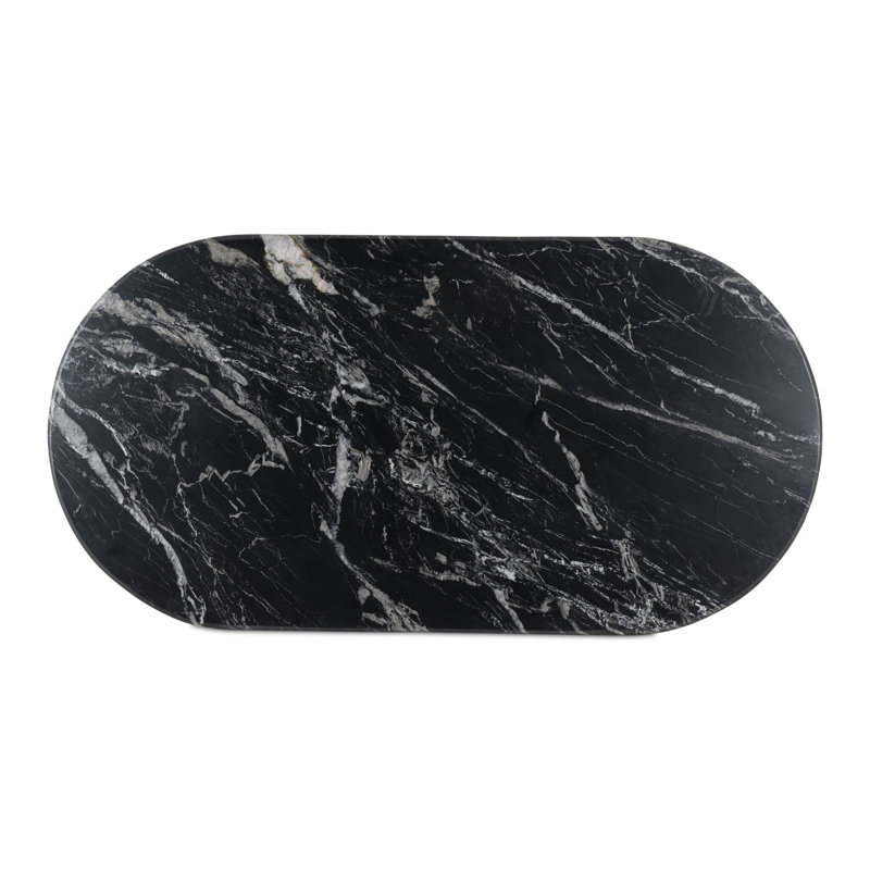Oranda Oval Marble Dining Table, Black Marble/Black Scalloped Marble