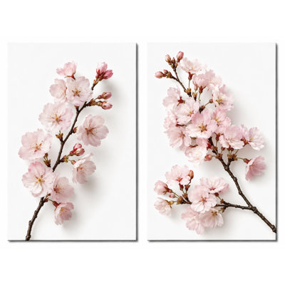 Très grand ensemble de 2 impressions sur toile de fleurs de cerisier rose
