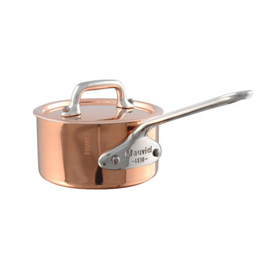 Mauviel M'minis Copper Sauce Pan With Lid, Stainless Steel Handles, 0.32-Quart
