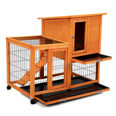 Cage à lapin orange détachable - amplement d'espace pour les lapins et les hamsters, plateaux amovibles, toit imperméable et roulant avec zone de détente