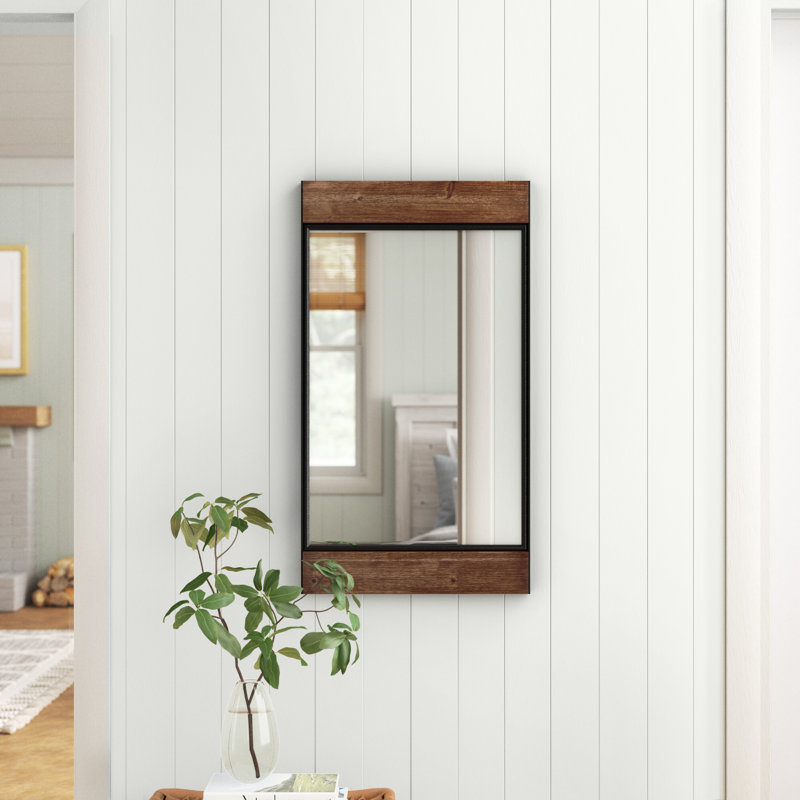 Rustic Brown and Black Rectangular Wood Wall Mirror
