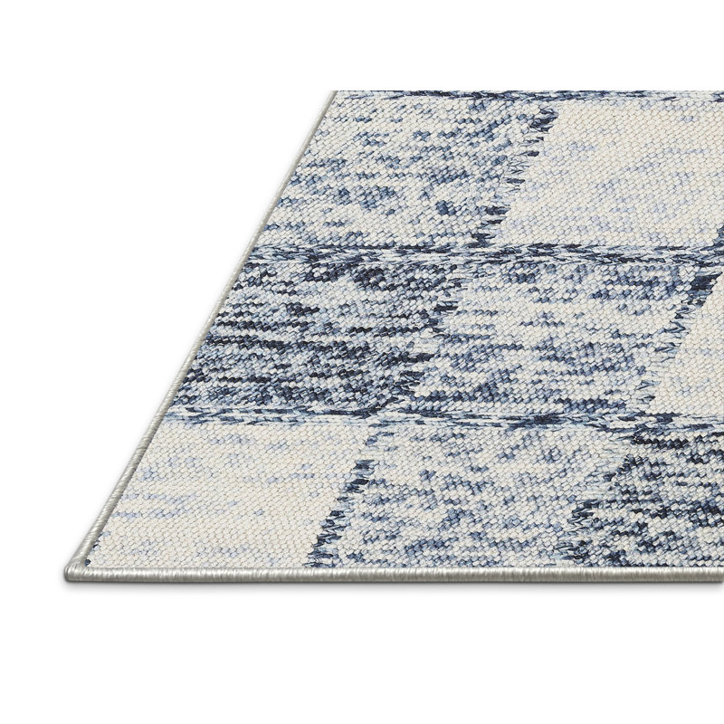 Tapis contemporain beige / bleu, Rectangle 5 pi x 7 pi