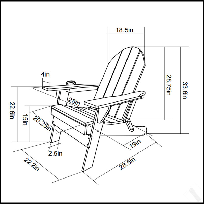 Chaise Adirondack en PEHD pliable avec porte-gobelet double - durable, résistante aux intempéries et facile à ranger pour un confort extérieur