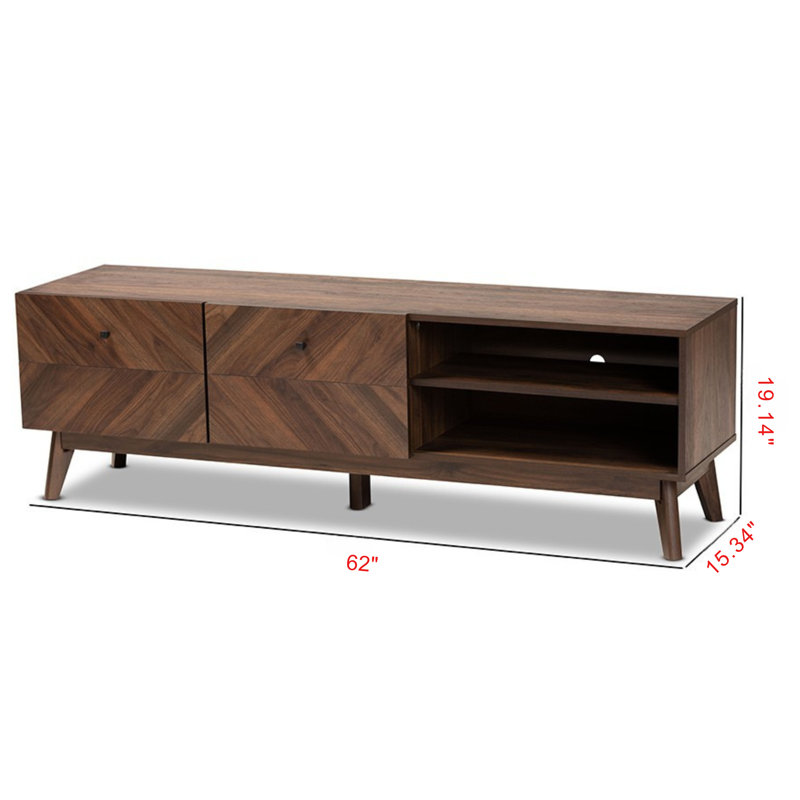 Wisp 2-Drawer Walnut Brown Finished Wood TV Stand, 19.14'' H X 62'' W X 15.34'' D