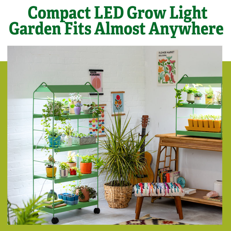 Green Powder Coated Steel 4-Tier LED Grow Light Plant Stand
