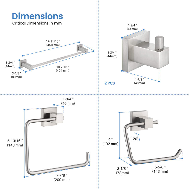 Ensemble de quincaillerie de salle de bain cubique 5 pièces, Nickel brossé