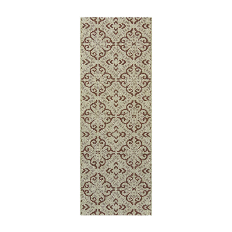 Paseo Powis Red/Beige Transitional Casual Medallion Tile Flatweave Indoor/Outdoor Area Rug, Rectangle 8'9" x 13'
