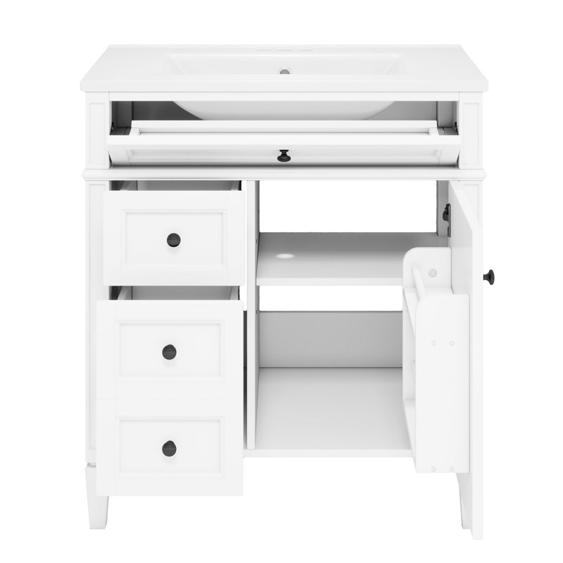 Meuble-lavabo moderne avec lavabo, armoire rectangulaire de 30 po, 2 tiroirs de rangement spacieux et un tiroir basculant, aspect et construction
