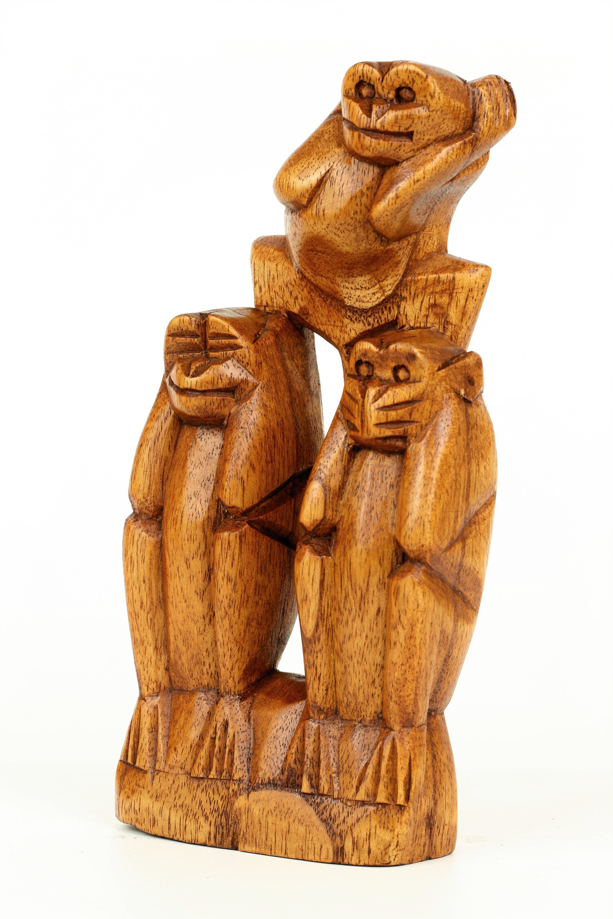 Rustic Monkeys Bungalow Rose Hibah Wooden Hand Carved 3 Standing Monkeys See, Hear ...