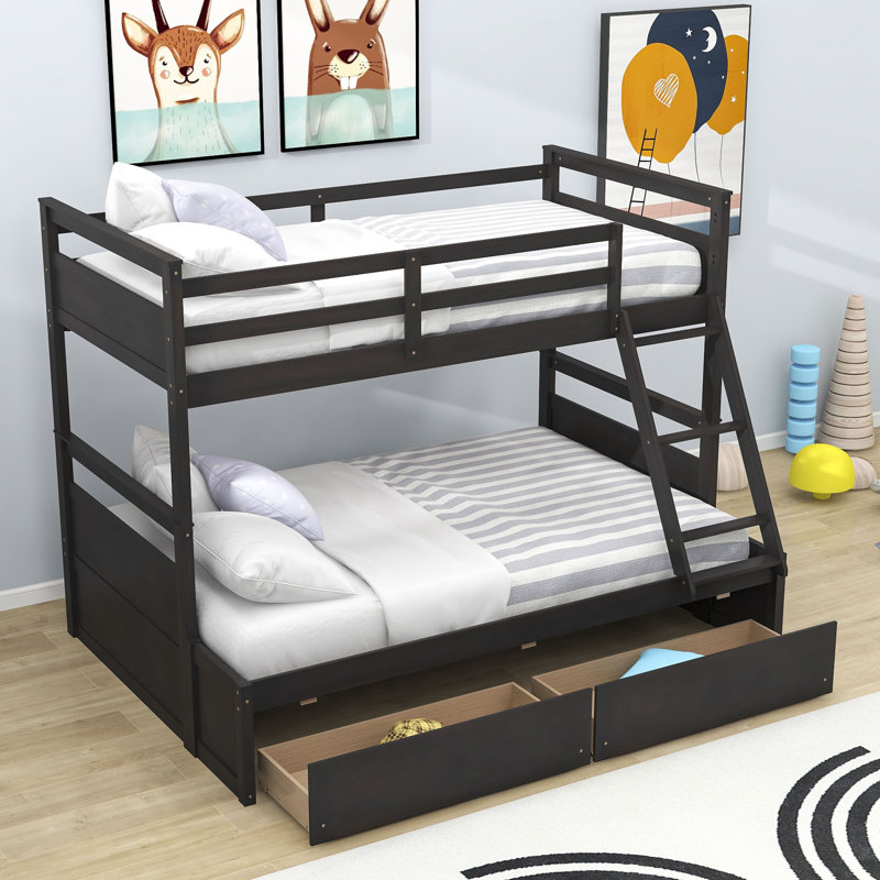Kids Twin Over Full Bunk Bed with Drawers, Espresso