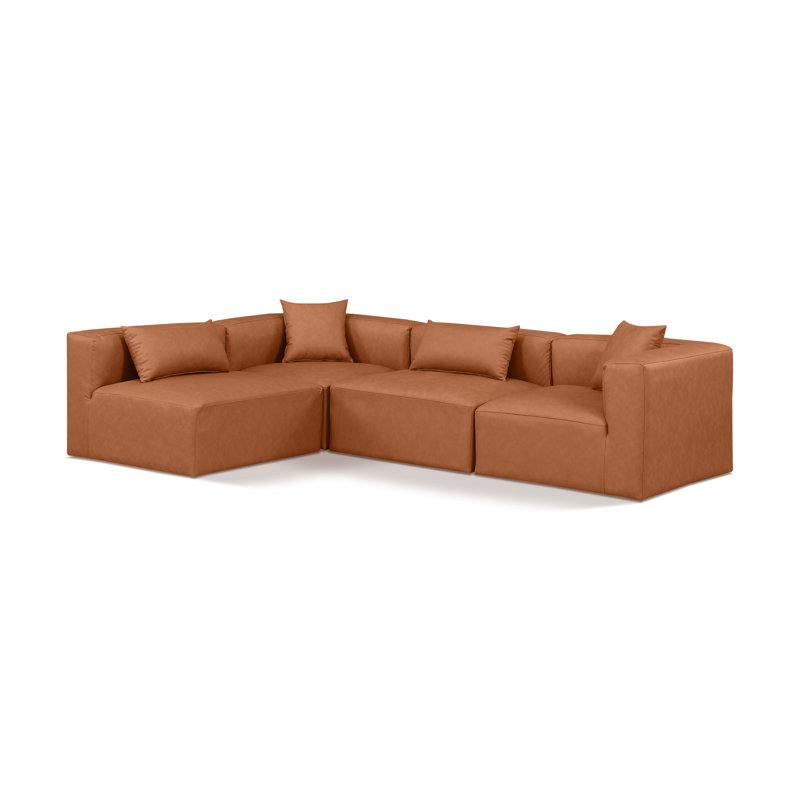Houswerth Upholstered L-Shaped Sectional Reversible, Cognac Vegan Leather