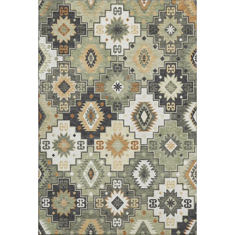 Premium Machine Washable Mayfield  Ethnic Rug, Fern, 2'6" x 3'10"