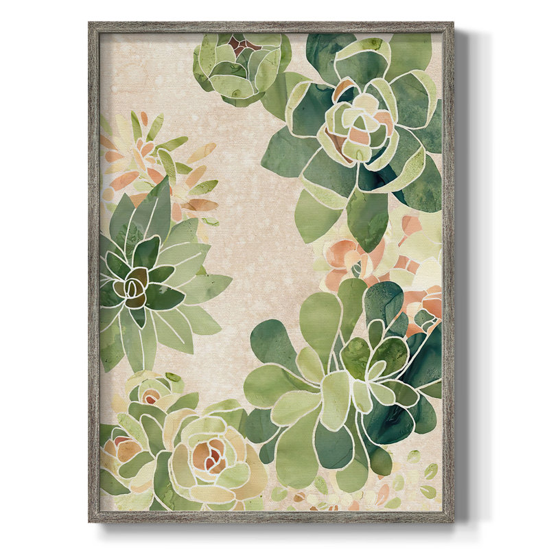 StainedGlassSucculentsII Framed Print - Solid Wood, 30" H x 24" W