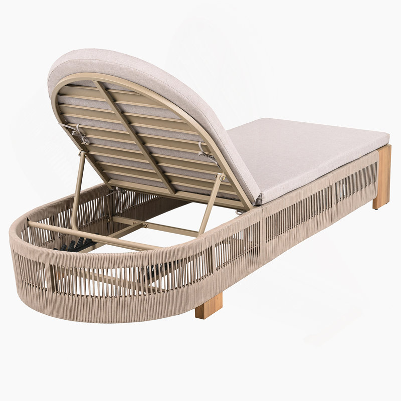 Ensemble de 4 chaises longues d'extérieur réglables en bois d'acacia pour l'extérieur - non rembourrées pour la cour arrière - corde beige et fer naturel
