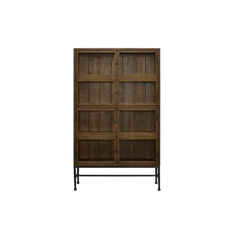 Almond Bookcase Featuring Veneers, Glass - Paned Doors Protecting Books, Spacious Shelving And Metal Base, 15.86 In Width