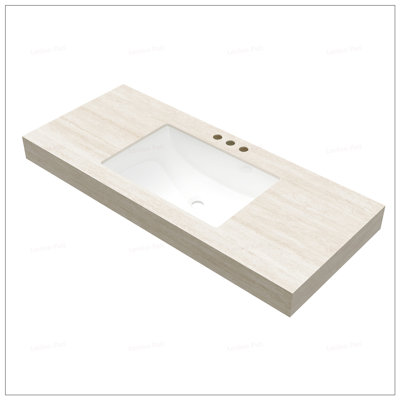 48-Inch Roma Travertine-Pattern Sintered Stone Countertop with Undermount Ceramic Basin, Pre-Drilled Faucet Holes, No Cabinet or Faucet