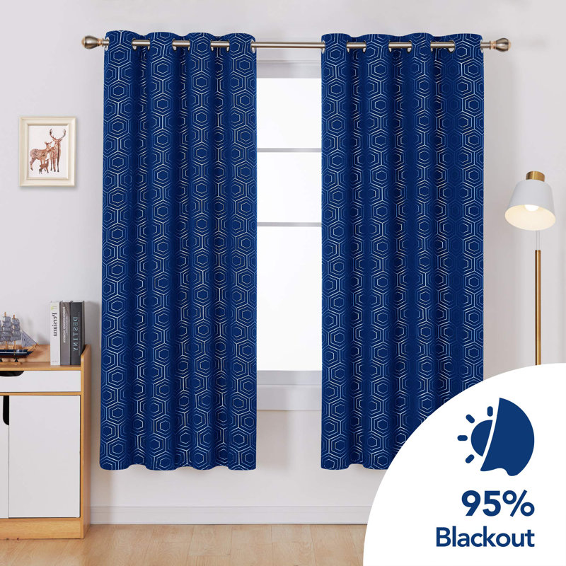 Polyester Blackout Grommet / Eyelet Curtain Pair, Blue, 46cm Width x 183cm Drop