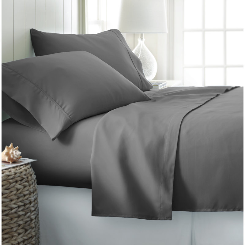 Becky Cameron 1800 Series Double-Brushed Microfiber 4 Piece Sheet Set, Gray, Queen Sheet Set + Fitted Sheet + 2 Pillowcases