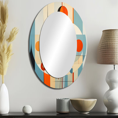 Serendipity Abstract Mid-Century Geometrics III - Large Oval Wall Mirror On Metal