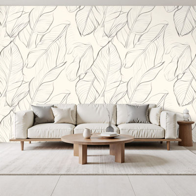 Papier peint auto-adhésif à motif de feuilles de bananier à motif géométrique à motif de feuilles de bananier H 69 "x l 96" amovible auto-adhésif mural pour bureau de chambre à coucher
