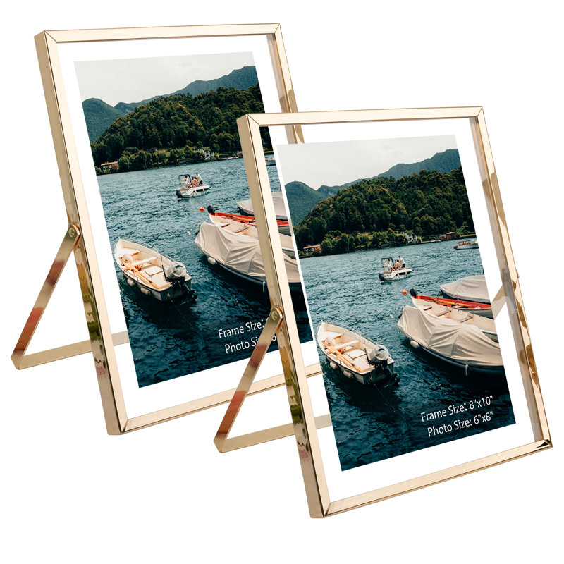 Cadre flottant en métal avec verre véritable, 8 po x 10 po, Or
