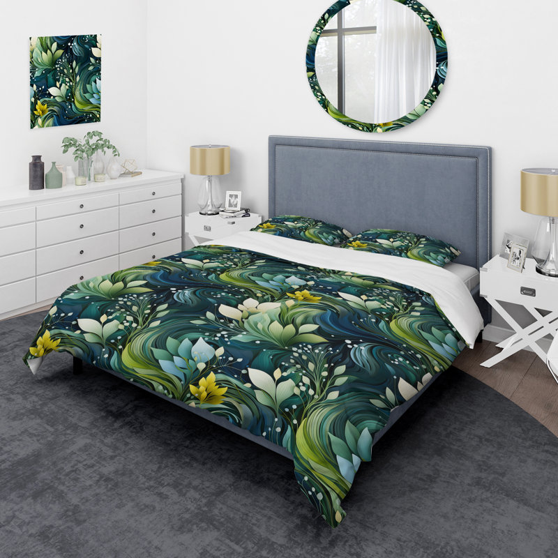 Literie à motif abstrait botanique I, Housse de couette simple + 1 taie décorative stan