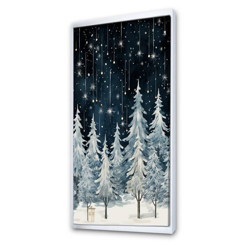 «Winter Pine Tree Starry Night Sky I», reproduction sur toile encadrée, H 60 po x l 28 po x P 1,5 po, Cadre flottant blanc