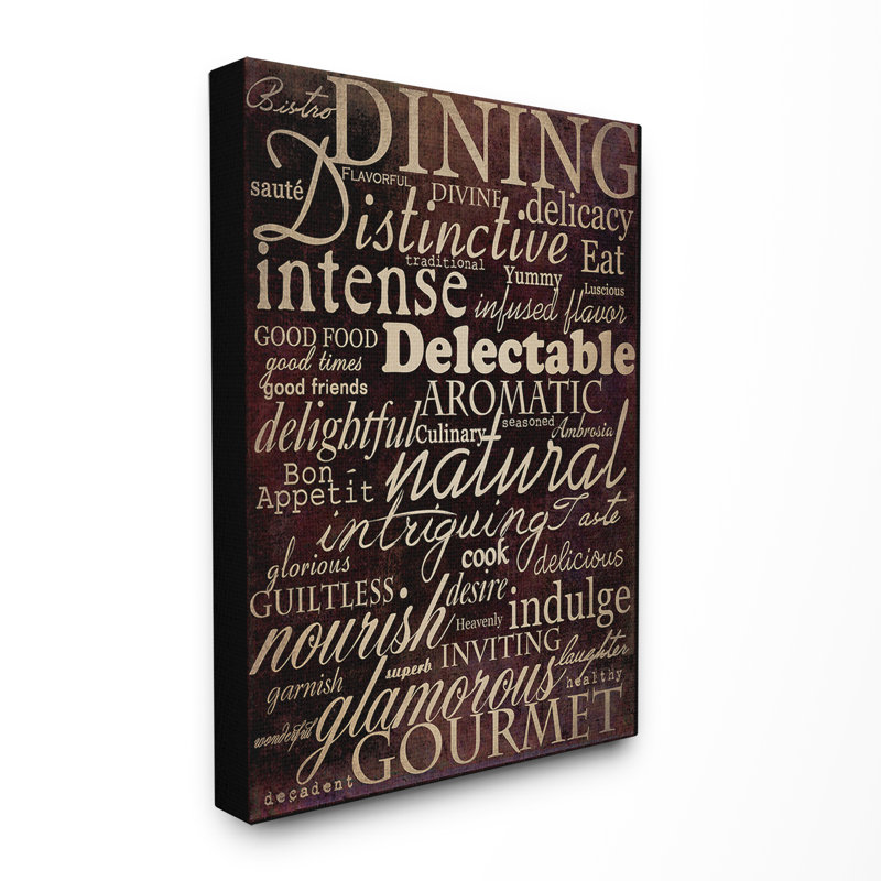« dîner words black cuisine », art textuel sur toile tendue, Toile tendue, H 20 po x l 16 po
