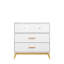 Armoire de rangement blanche à 3 tiroirs de style nordique avec poignées en or rose et base en bois massif, idéale pour le bureau, la chambre d'enfant et la chambre de bébé