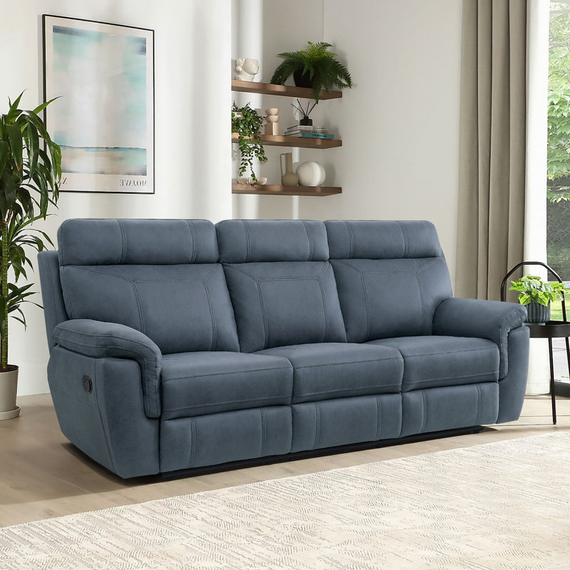 Britain 84.5" Microfiber Manual Reclining Sofa, Blue Microfiber/Microsuede