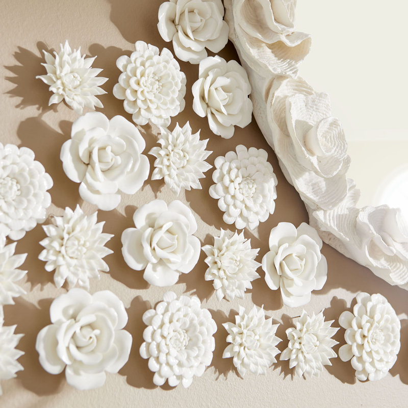 Blossom Ceramic / Porcelain Wall Decor, 5.5" H x 5.5" W x 1.5" D