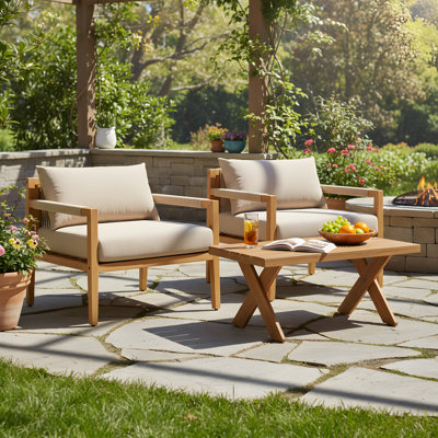 Outdoor 3-Piece Acacia Wood Conversation Set With Woven Rope & Cushions