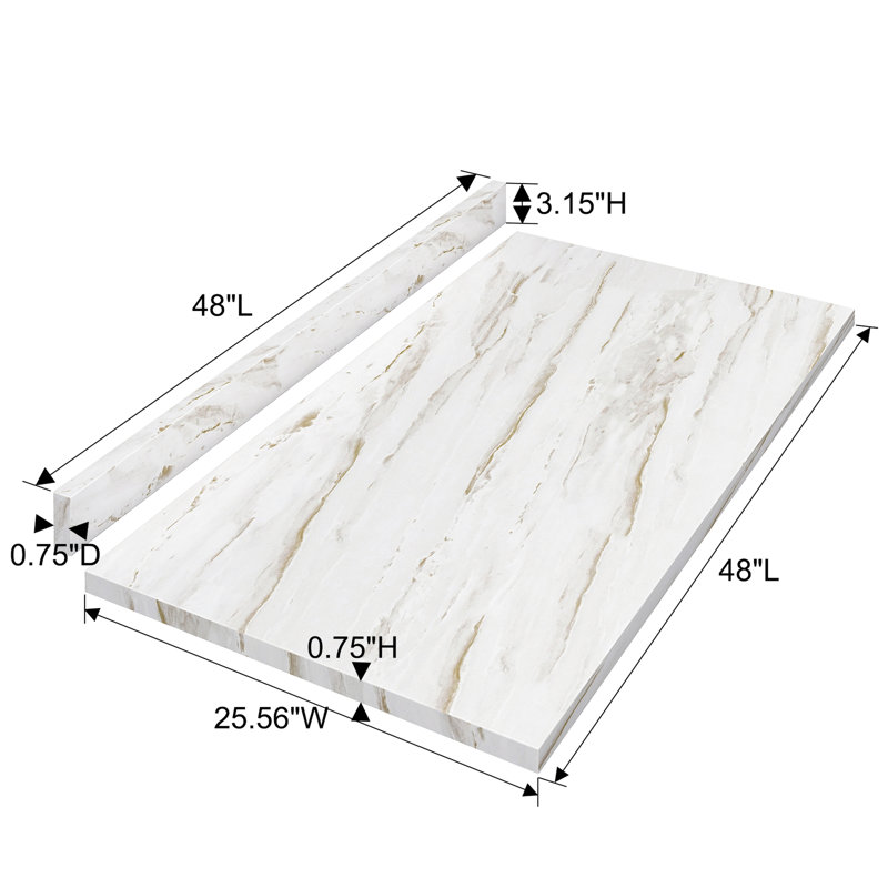 Comptoir en bois pour bureau - l 48 po x l 26,01 po x H 0,74 po, stratifié, H 3,15 po x L 48 po x l 25,56 po, Blanc / Brun