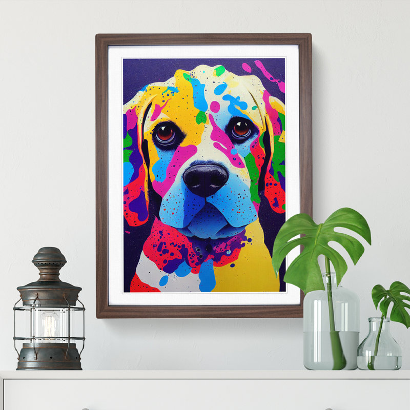 Splashed Dog No.1 Abstract - Framed Print, 64cm H x 46cm W x 2cm D, Walnut Framed