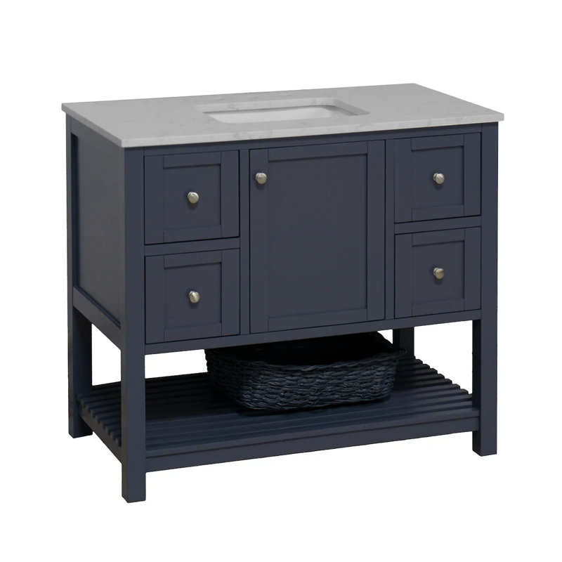 Binne 42" Single Bathroom Vanity Set, Carrara Marble, Marine Gray