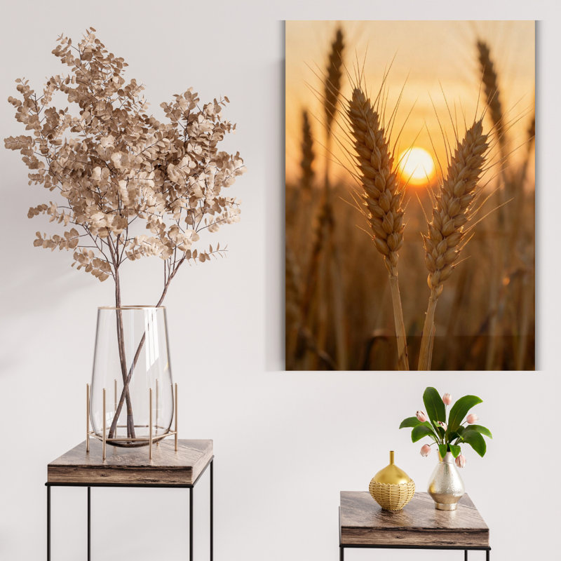 Art mural en verre trempé Golden Wheat Field Sunset, H 30 po x l 20 po