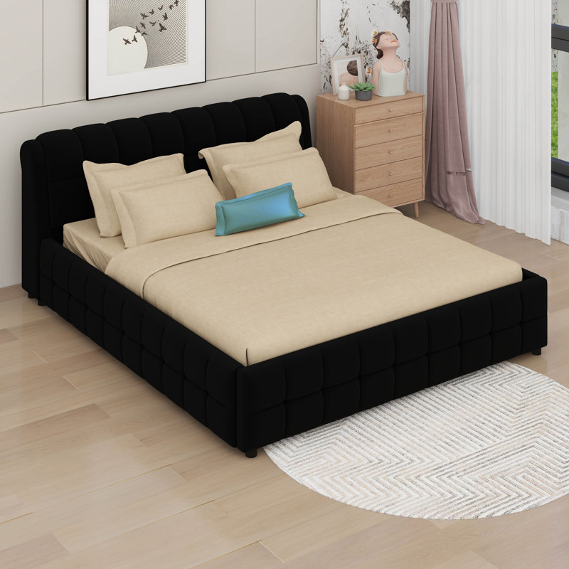 King Size Upholstered Platform Bed, Black