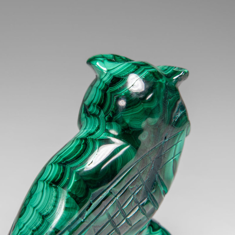 Genuine Polished Malachite Owl Carving (220 Grams)