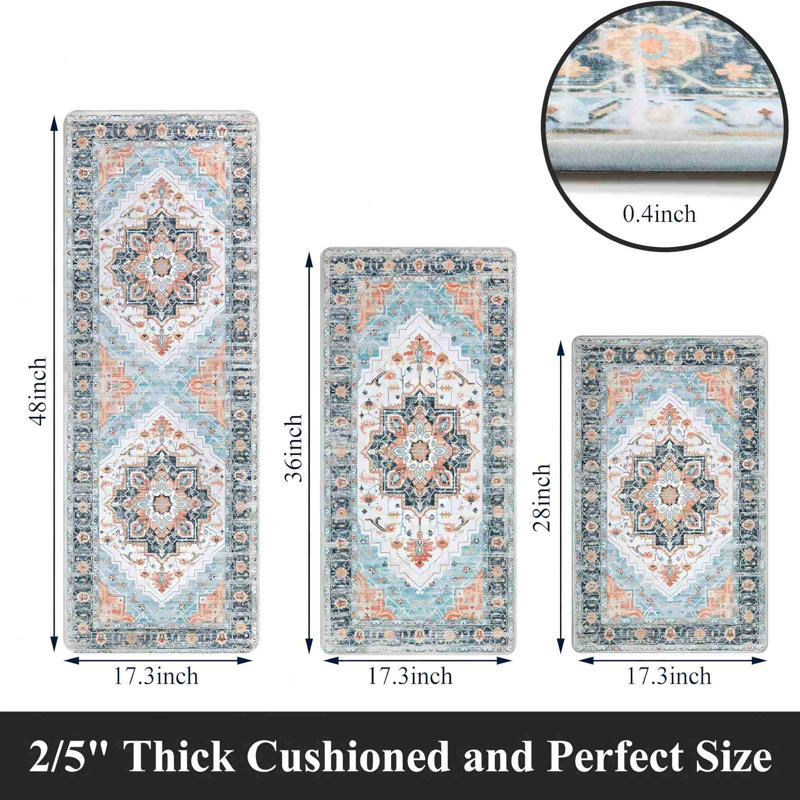 Anti-Fatigue Non-Skid Waterproof Kitchen Mat (Set Of 3), Blue/Dark Blue